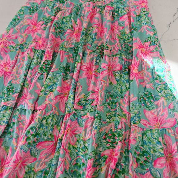 Lilly Pulitzer Pink & Green Floral Tiered Mini Dress | Size S | Tropical Print - Picture 3 of 10